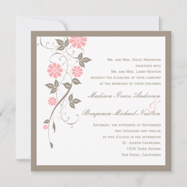 Modern Floral Wedding Invitation - Soft Pink (Front)