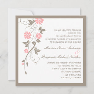 Modern Floral Wedding Invitation - Soft Pink