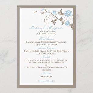 Modern Floral Wedding Menu - Aqua Blue