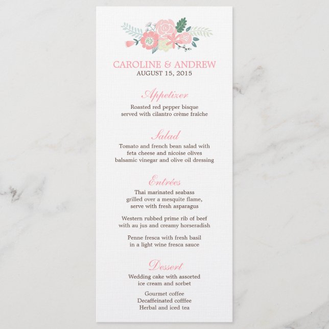 Modern Floral Wedding Menu Cards (Front)