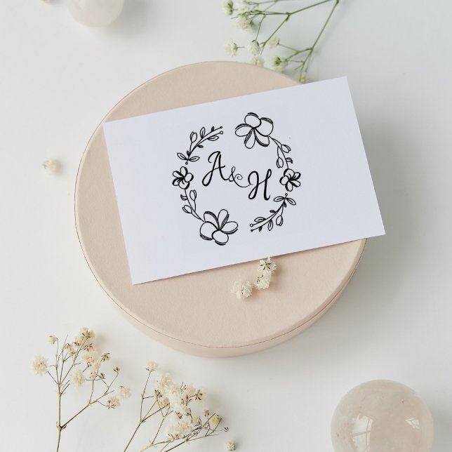 Modern Floral Wedding Monogram  Rubber Stamp (Creator Uploaded)