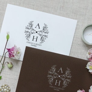 Modern Floral Wedding Monogram  Rubber Stamp