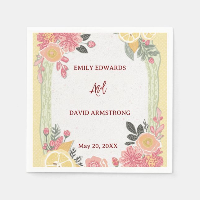 Modern Floral Wedding Napkins (Front)