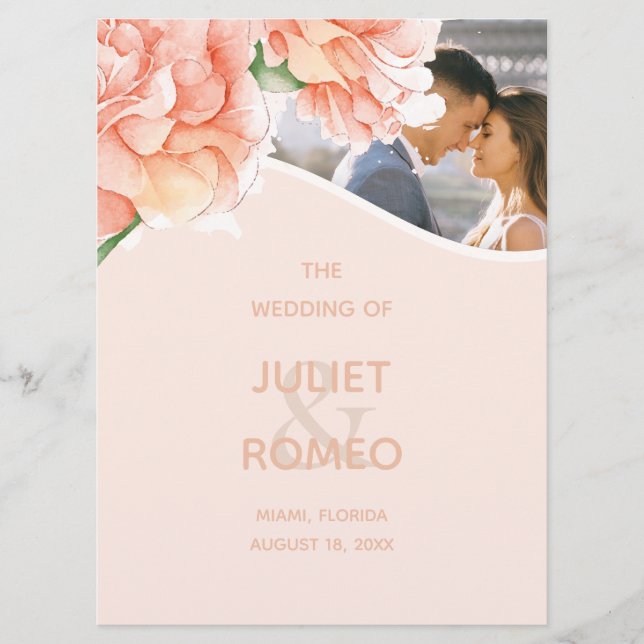 Modern Floral Wedding Photo Programme (Front)