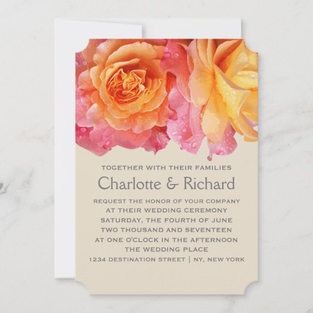 Modern Floral Wedding | Pink Lemonade Roses Invitation (Front)