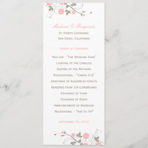 Modern Floral Wedding Program - Soft Pink Programme