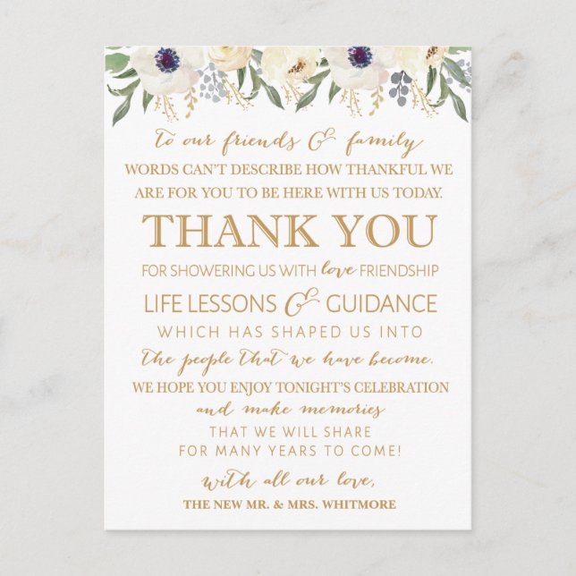 Modern Floral Wedding Thank You Place Card (Front)