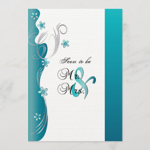 Modern Floral Wedding Turquoise and Silver Invitation