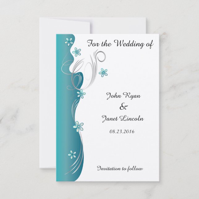 Modern Floral Wedding | Turquoise and Silver Save The Date (Front)