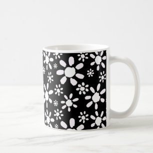 Modern Floral White Black Flower Pattern Coffee Mug