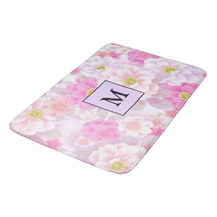 Modern Floral White Rose Bath Mat