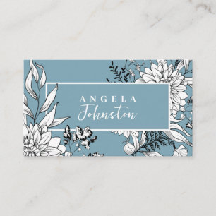 Modern Floral Wildflower Botanical Blue White Business Card