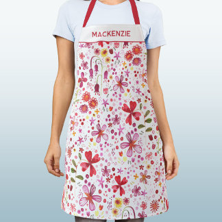 Modern Floral Wildflower Personalised Name Apron