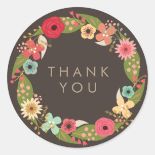 MODERN FLORAL WREATH BABY SHOWER THANK YOU STICKER