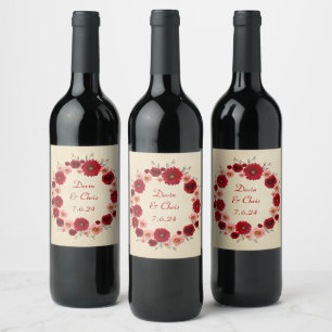 Modern Floral Wreath Flowers Gift Present Wine Label