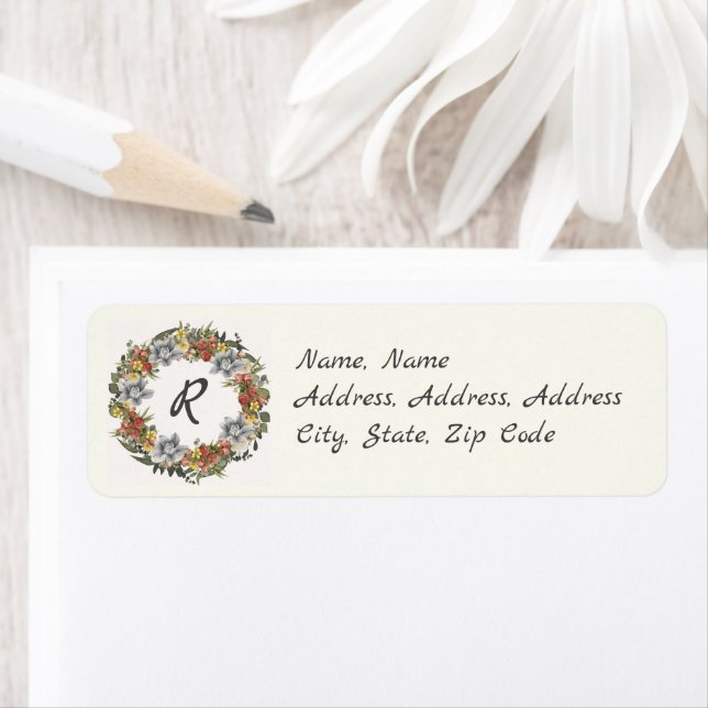 Modern Floral Wreath Greetings Postage (Insitu)