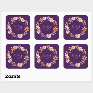 Modern Floral Wreath Greetings Postage Square Sticker