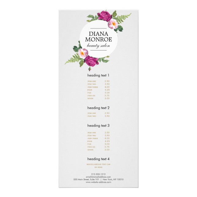 Modern Floral Wreath Grey Salon Rack Card (Front)