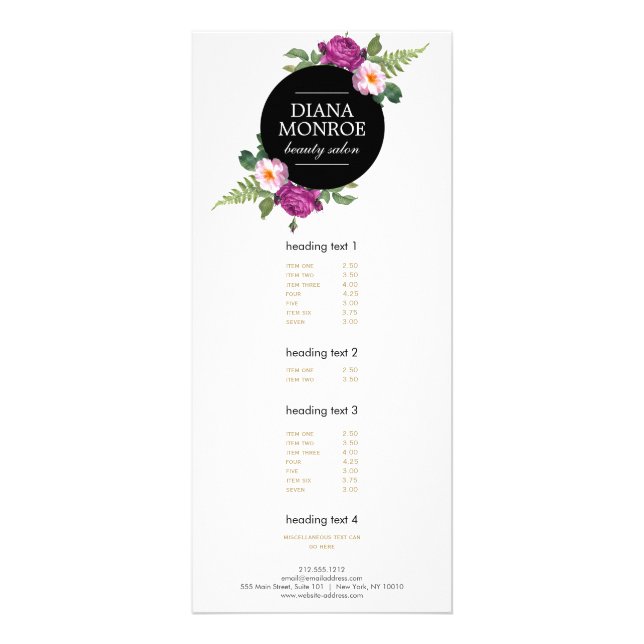 Modern Floral Wreath Salon Rack Card (Front)