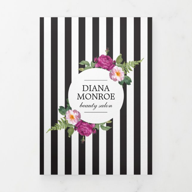 Modern Floral Wreath Striped Salon Brochure (Cover)