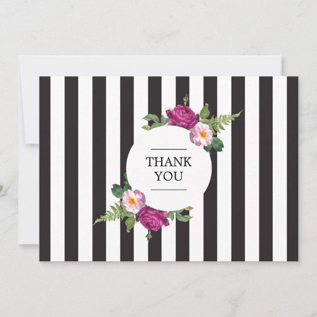 Modern Floral Wreath Striped Thank You Card (Front)