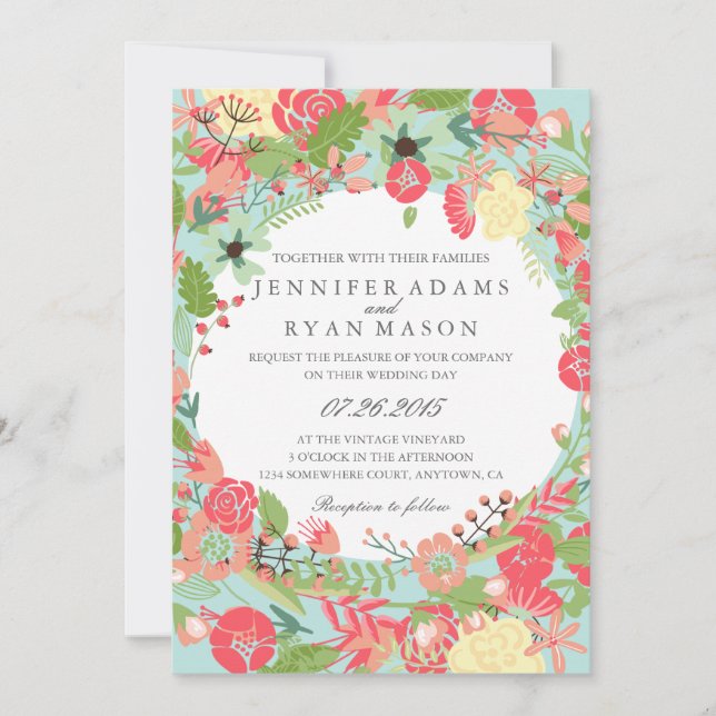 MODERN FLORAL WREATH WEDDING INVITATION (Front)