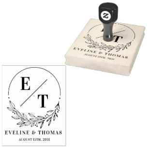 Modern floral wreath wedding monogram logo rubber stamp