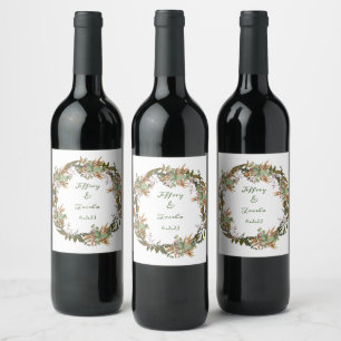 Modern Floral Wreath Wine Sticker Set