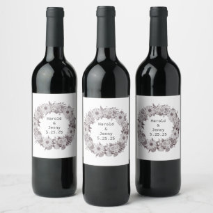 Modern Floral Wreath Wine Sticker Set