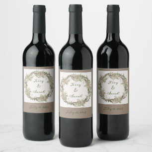 Modern Floral Wreath Wine Sticker Set