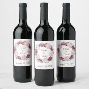 Modern Floral Wreath Wine Sticker Set