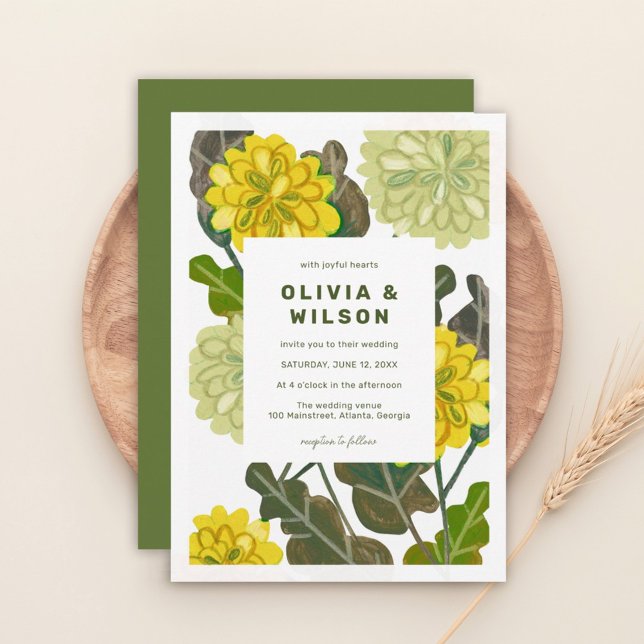 Modern floral yellow & green wedding invitation (Creator Uploaded)