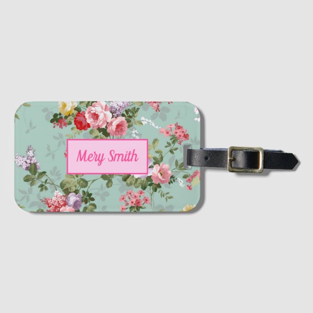 Modern Floral Your Name Luggage Tag (Front Horizontal)