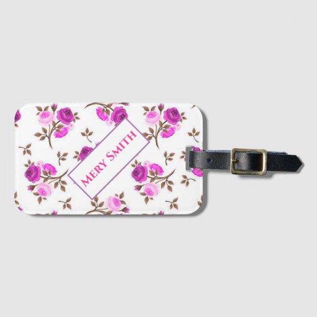 Modern Floral Your Name Luggage Tag (Front Horizontal)