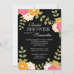 Modern Floral  Zinnia & Mums Flower Bridal Shower Invitation