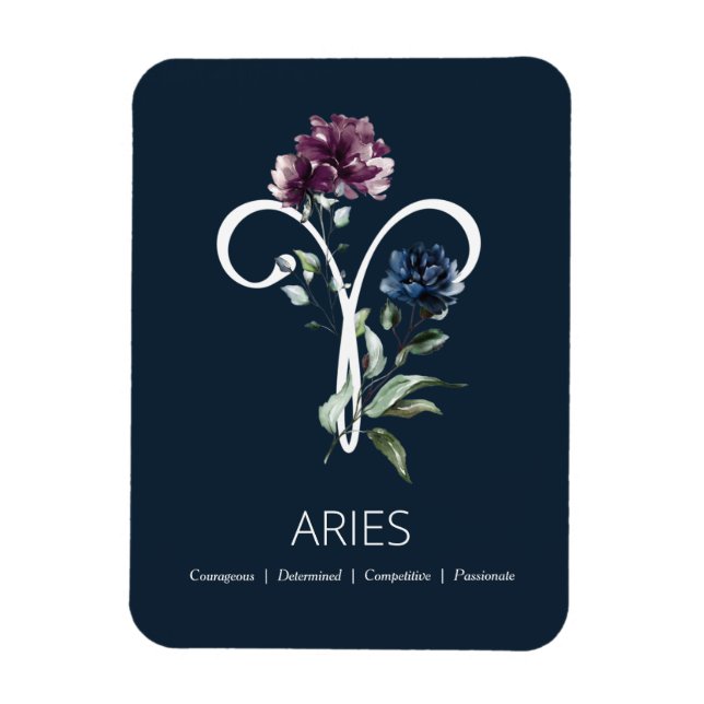 Modern Floral Zodiac Star Sign Aries Magnet (Vertical)