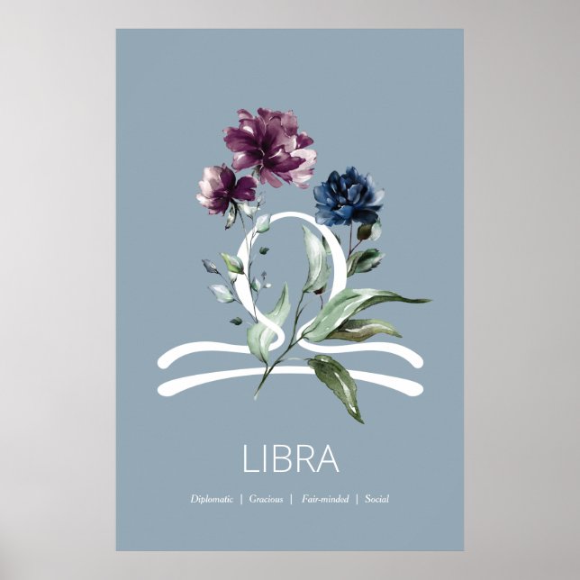 Modern Floral Zodiac Star Sign Libra Poster (Front)
