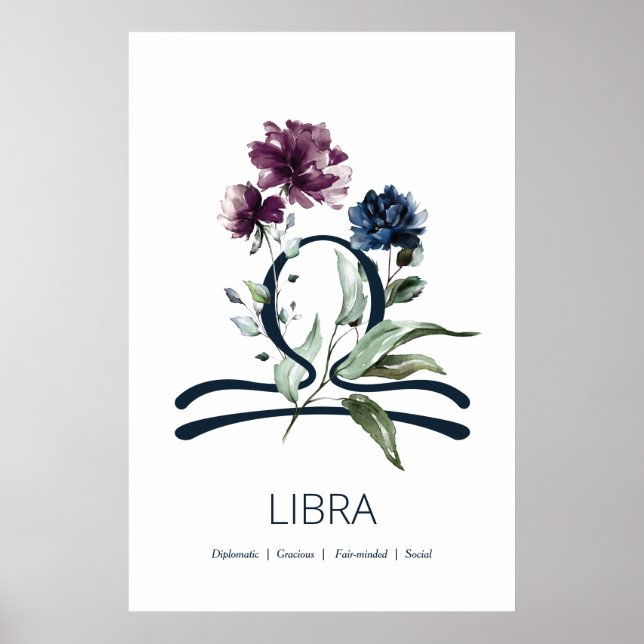 Modern Floral Zodiac Star Sign Libra Poster (Front)