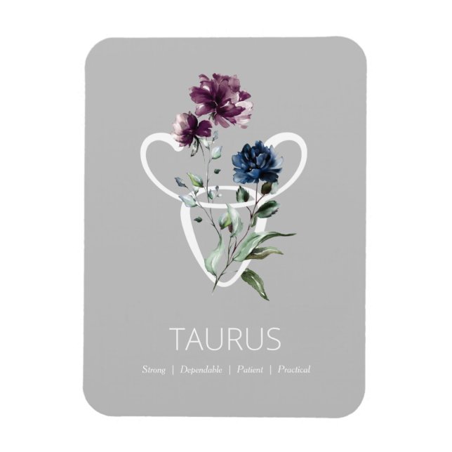 Modern Floral Zodiac Star Sign Taurus Magnet (Vertical)
