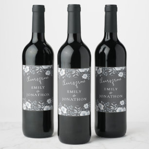 Modern Florals Cheers From Newlyweds Wedding Grey Wine Label