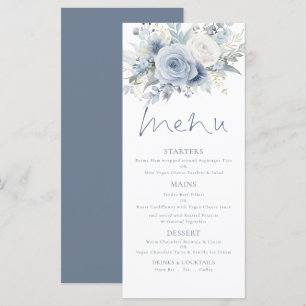 Modern Florals Dusty Blue Text Wedding Menu