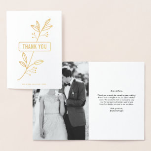 Modern Florals Gold Foil Photo Wedding Thank You Foil Card