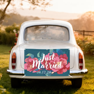Modern Florals Just Married Banner