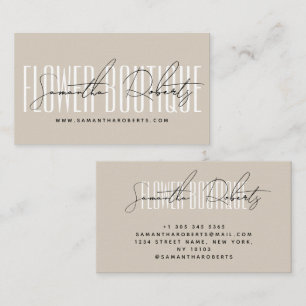 Modern florist flower boutique beige business card