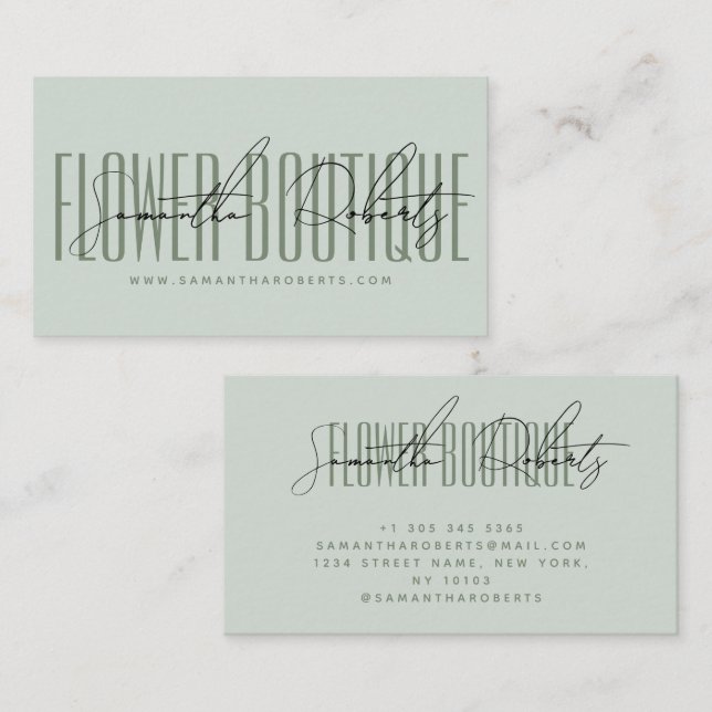 Modern florist flower boutique green  business card (Front/Back)