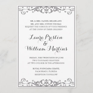Modern Flourish & Heart Wedding Invitation