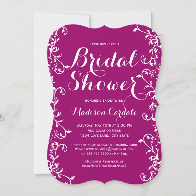 Modern Flourish Magenta Bridal Shower Invitations (Front)