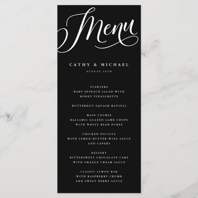 Modern Flourish Script, Black Menu (Front)