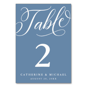 Modern Flourish Script, Dusty Blue Table Number