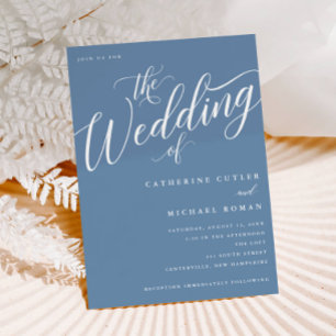 Modern Flourish Script, Dusty Blue Wedding Invitation
